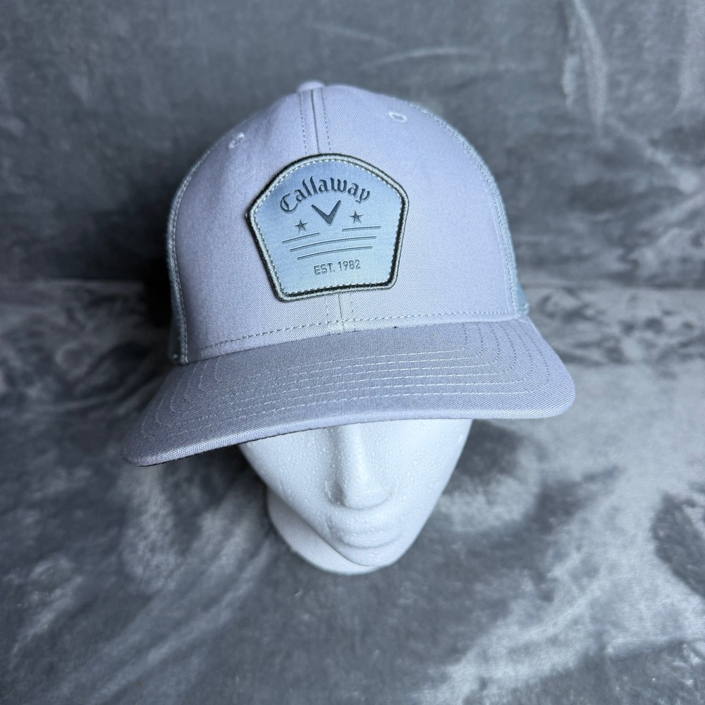 Callaway Golf Trucker Hat Gray Snapback Mesh Back XSpann Patch Cap Mens OSFA
